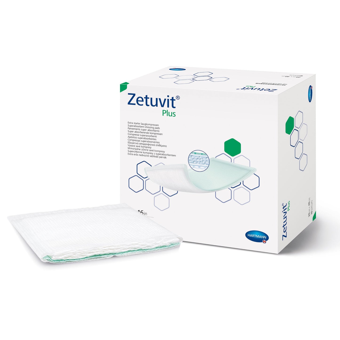 ZETUVIT PLUS Non-Border Superabsorbant Dressing, 8" x 16"