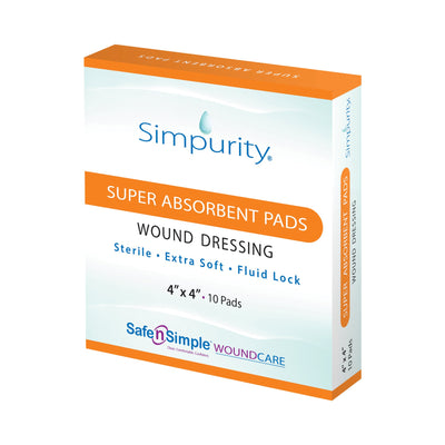 Simpurity Super Absorbent Pad Wound Dressing, 4" x 4"