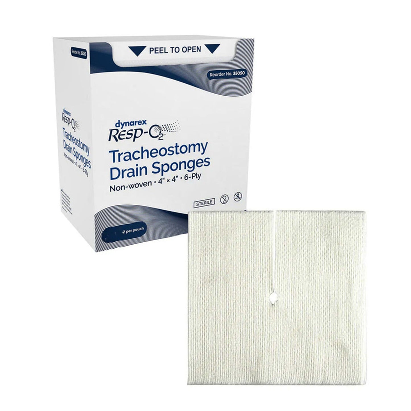 Dynarex Resp-O2 Tracheostomy Non-Woven Drain Sponges 6-Ply, 4" x 4"