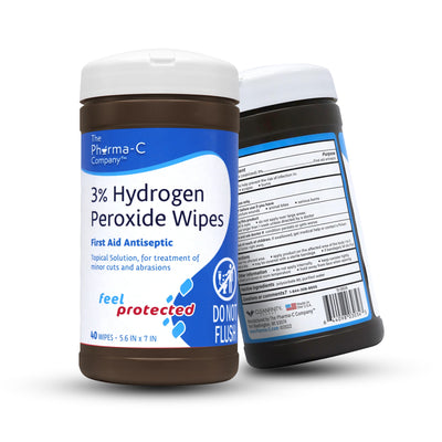 Pharma-C 3% Hydrogen Peroxide Wipes [1 canister, 40 Wipes] Made in USA