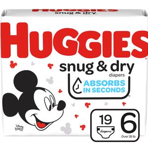 Kimberly Clark Huggies Snug and Dry Baby Diaper, Size 6, Jumbo Pack, 19 Count