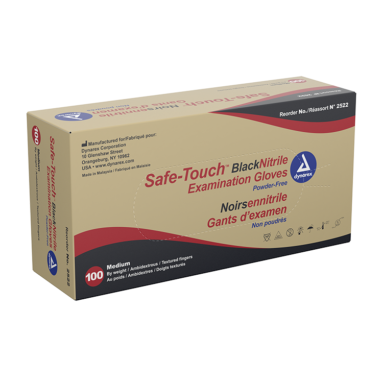 Safe-Touch Nitrile Examination Gloves, Powder-Free, Large, Black