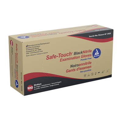 Safe-Touch Nitrile Examination Gloves, Powder-Free, Large, Black