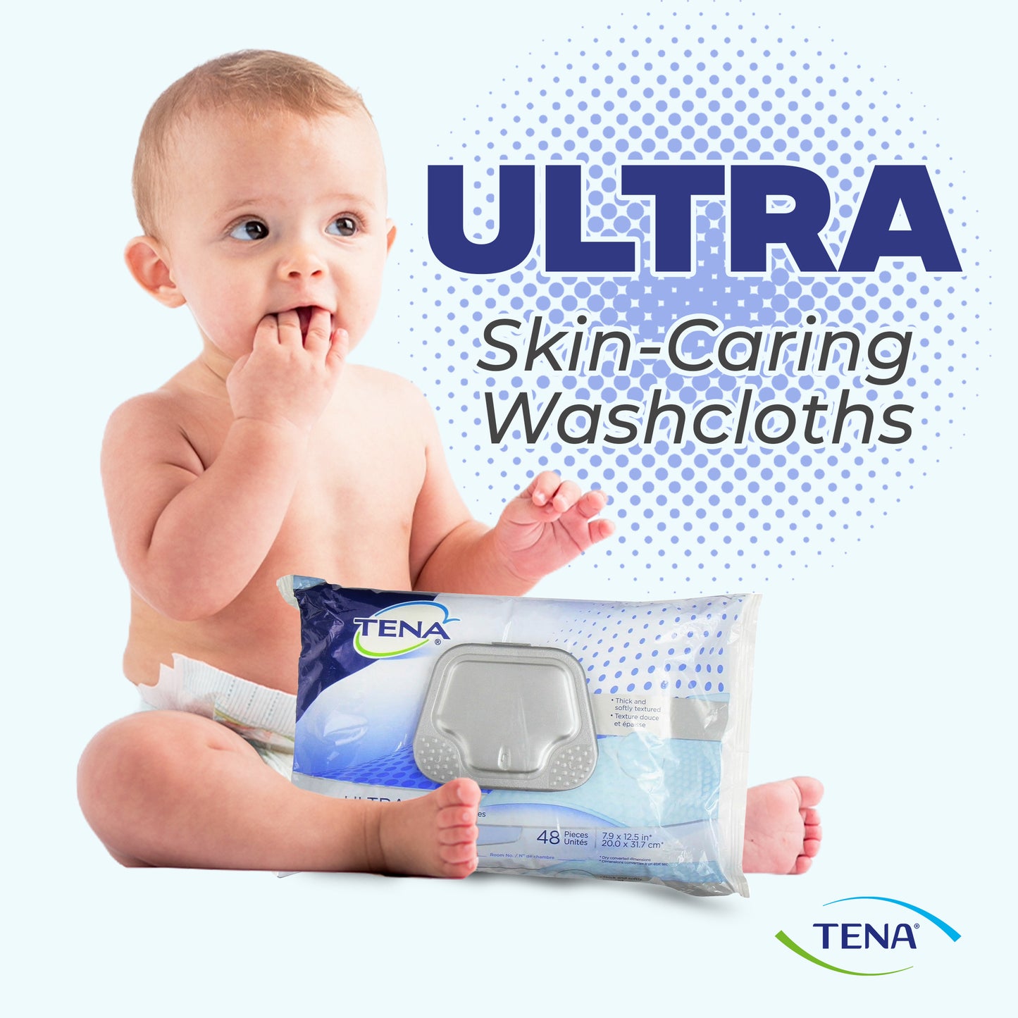 TENA Ultra Washcloths 8" x 12-1/2" Mildly Scented, Alcohol-Free