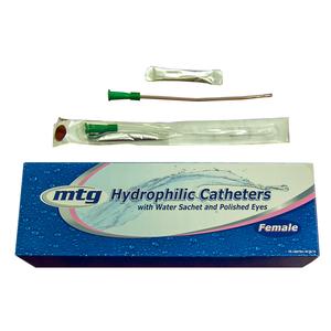 MTG Hydrophilic Straight Tip Female Intermittent Catheter, 14 Fr, 6" Vinyl Catheter with Sterile Water Sachet and Handling Sleeve