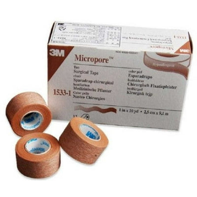3M Micropore Hypoallergenic Paper Surgical Tape with Rayon Backing, Tan, Latex-Free 1" x 10 yds