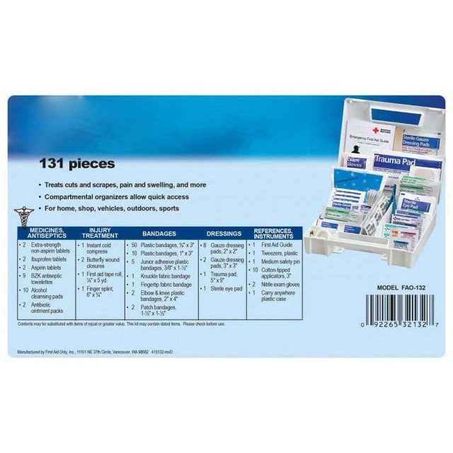 First Aid Only First Aid Kit FAO-132 Plastic Case 131 Piece