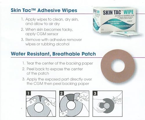 Dexcom G7 Adhesive Patches Waterproof and Skin Tac Prep Barrier Wipe Kit
