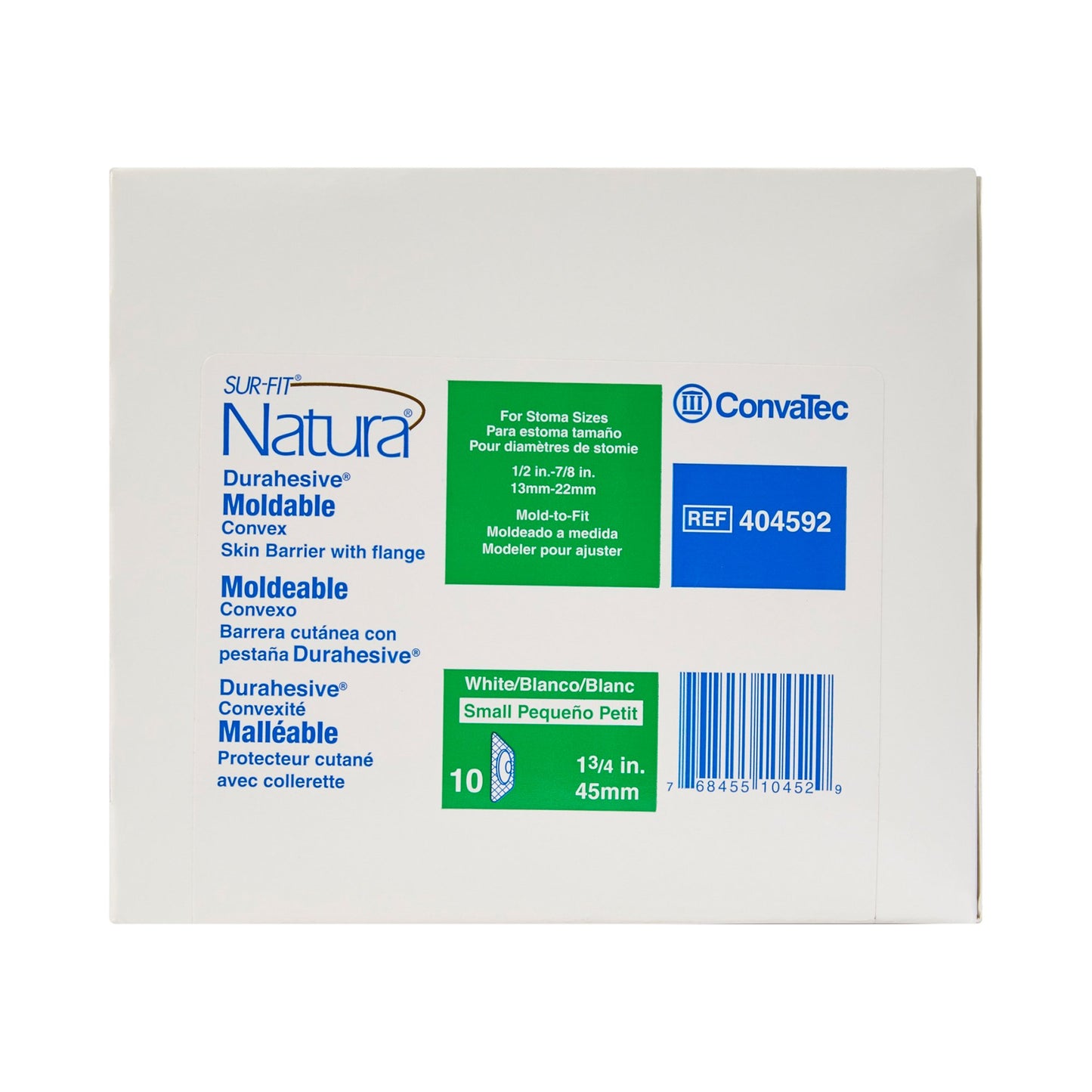 ConvaTec SUR-FIT Natura Durahesive 1/2" to 7/8" Moldable Skin Barrier, Convex, 1-3/4" Flange, 4-1/2" x 4-1/2"