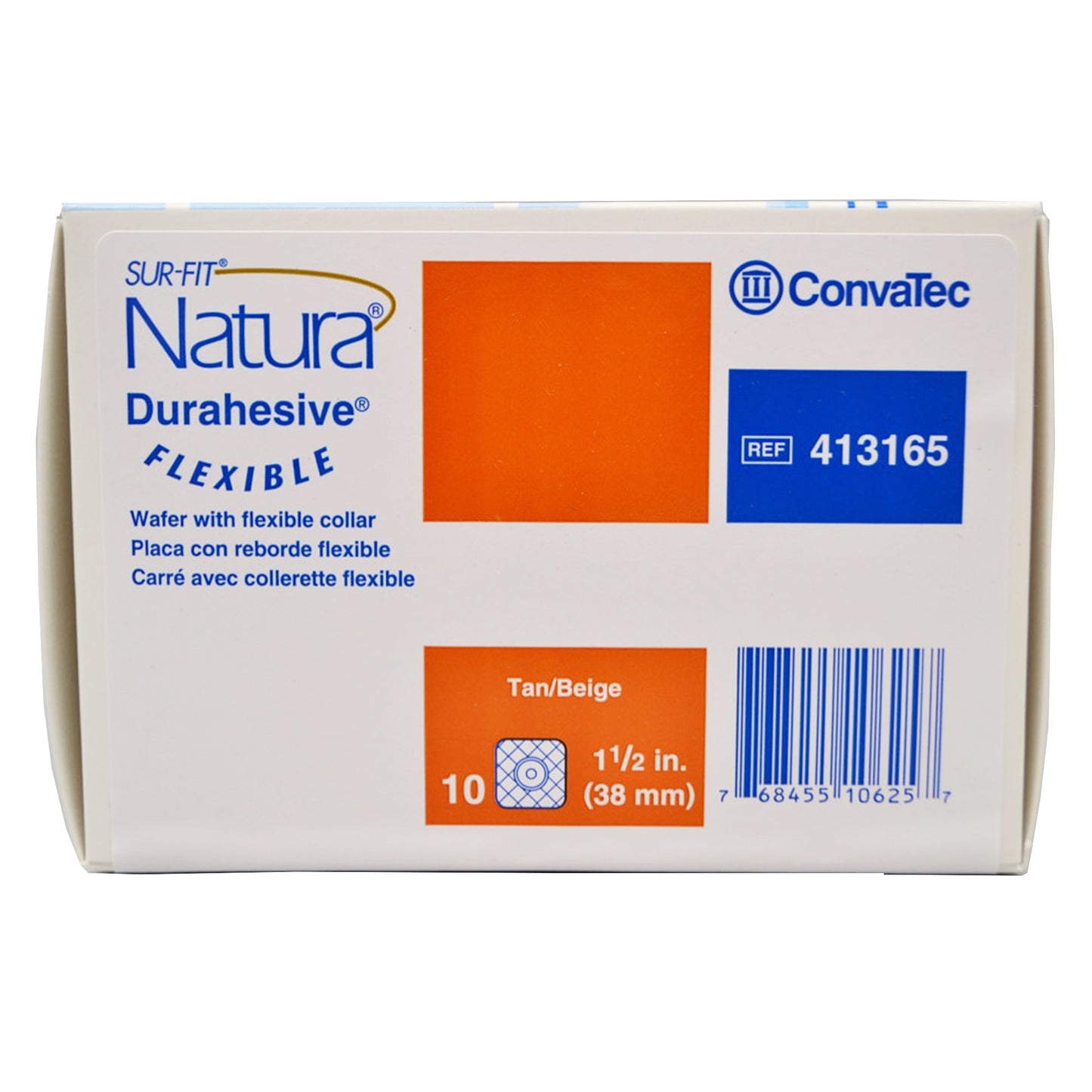 ConvaTec SUR-FIT Natura Durahesive Skin Barrier, Up to 1" Cut-to-Fit, 1-1/2" Flange, Tape Collar, 4" x 4"