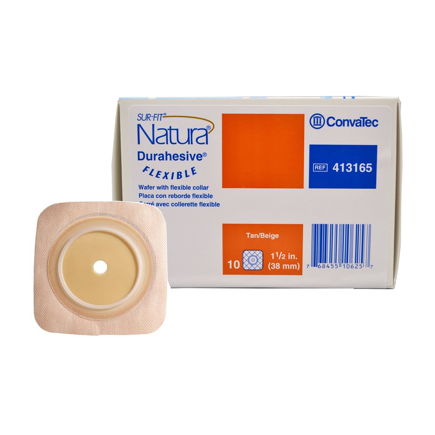 ConvaTec SUR-FIT Natura Durahesive Skin Barrier, Up to 1" Cut-to-Fit, 1-1/2" Flange, Tape Collar, 4" x 4"