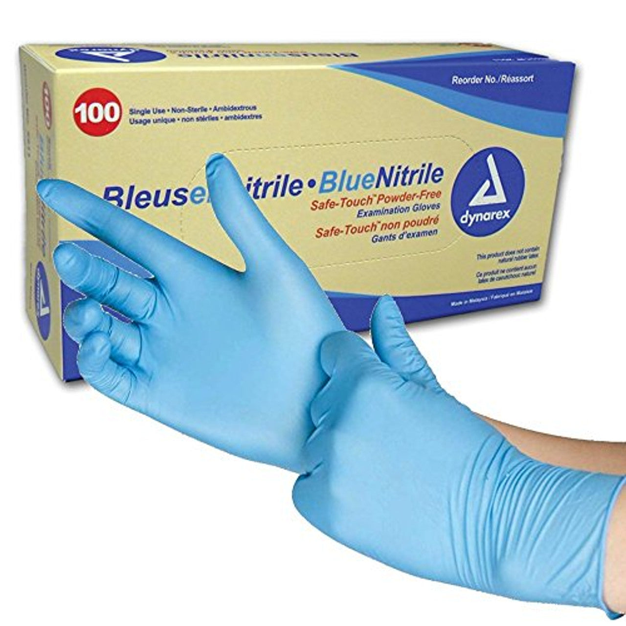 Safe-Touch Nitrile Exam Gloves, Blue, Large, 100 count