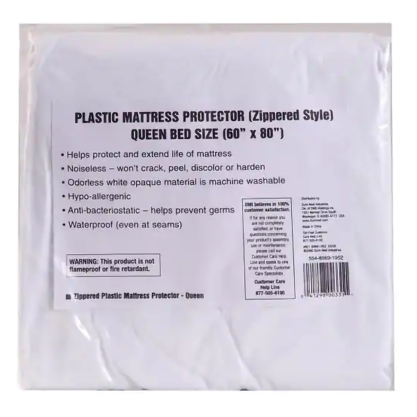 Zippered Plastic Mattress Cover, Queen, 60"X80"X8"