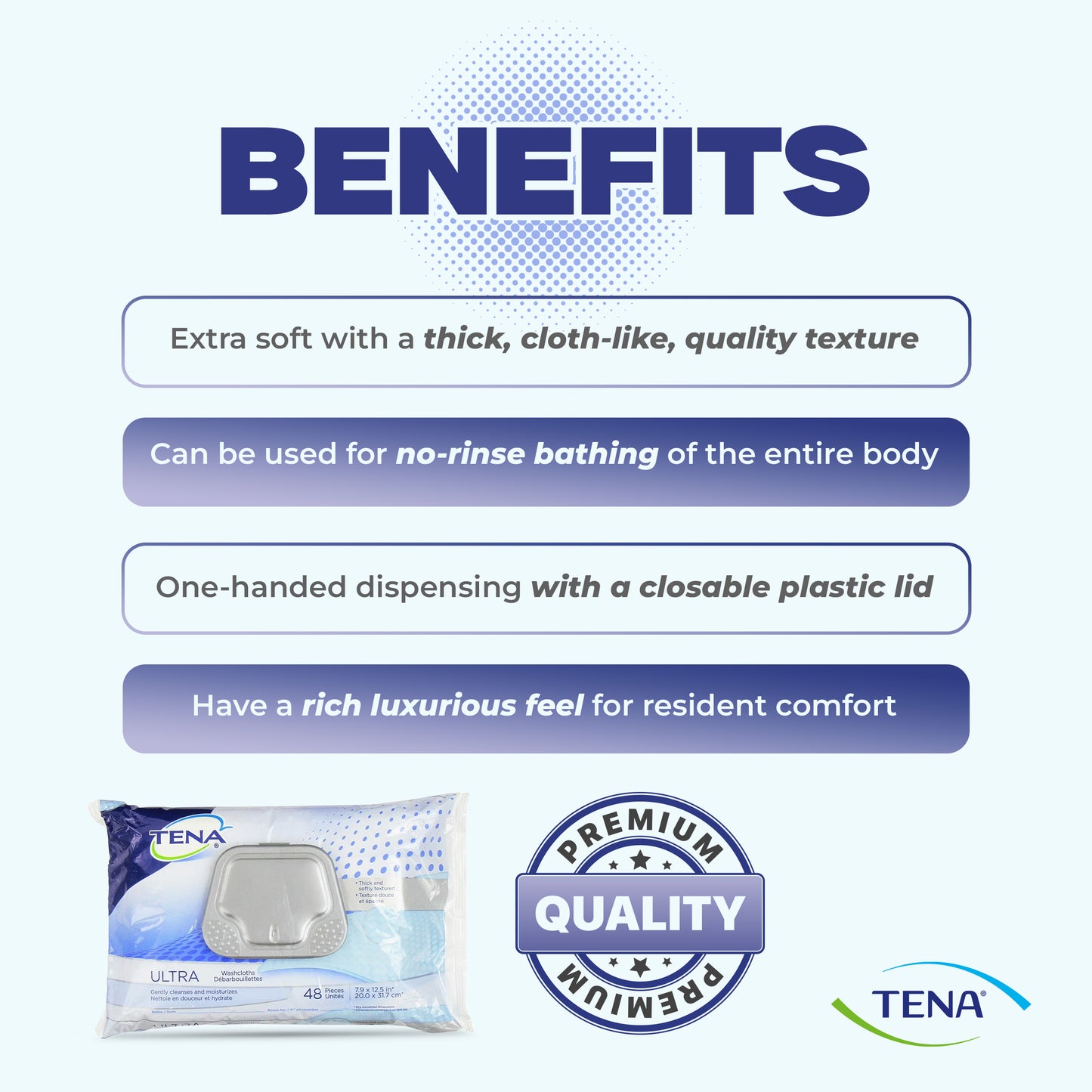 TENA Ultra Washcloths 8" x 12-1/2" Mildly Scented, Alcohol-Free
