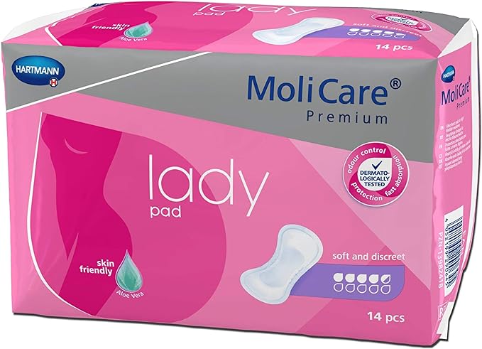 MoliCare Premium Lady Pad, 4.5 Drop Absorbency Level, 17" x 6.5", Non-woven, Latex-free.