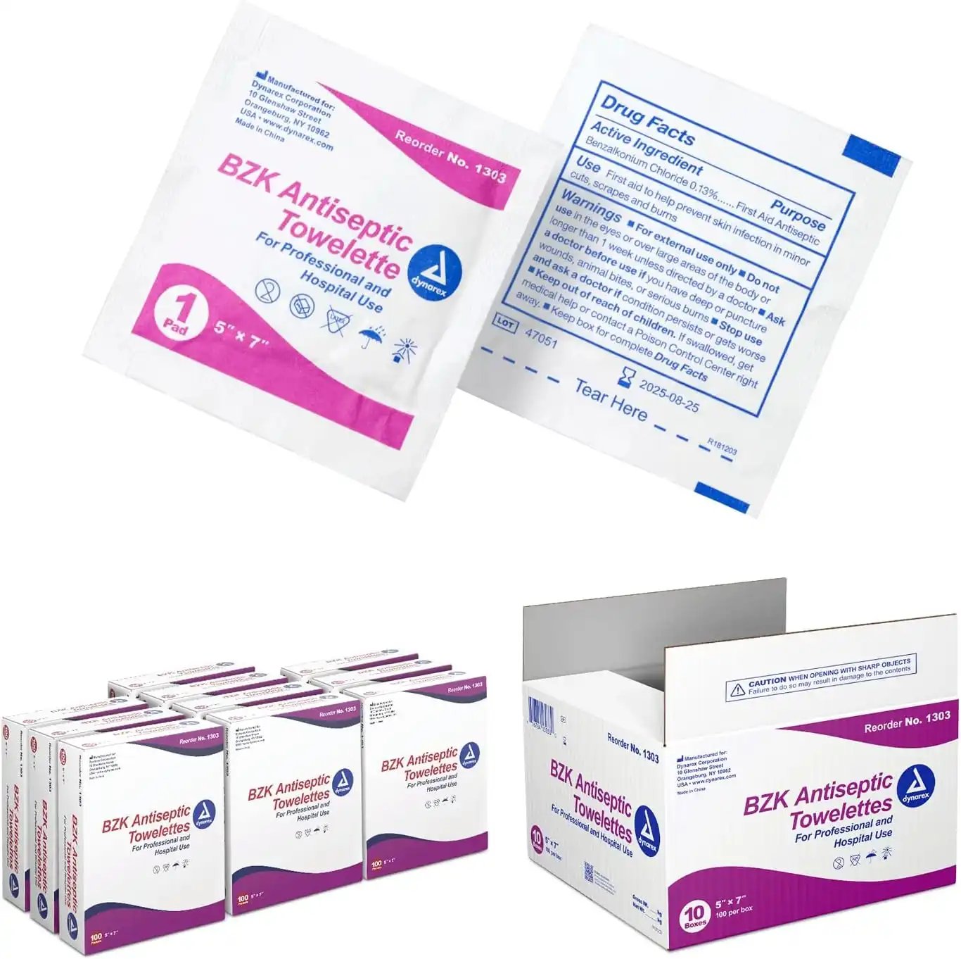 Dynarex BZK Antiseptic Towelette, 5 W x 7 L