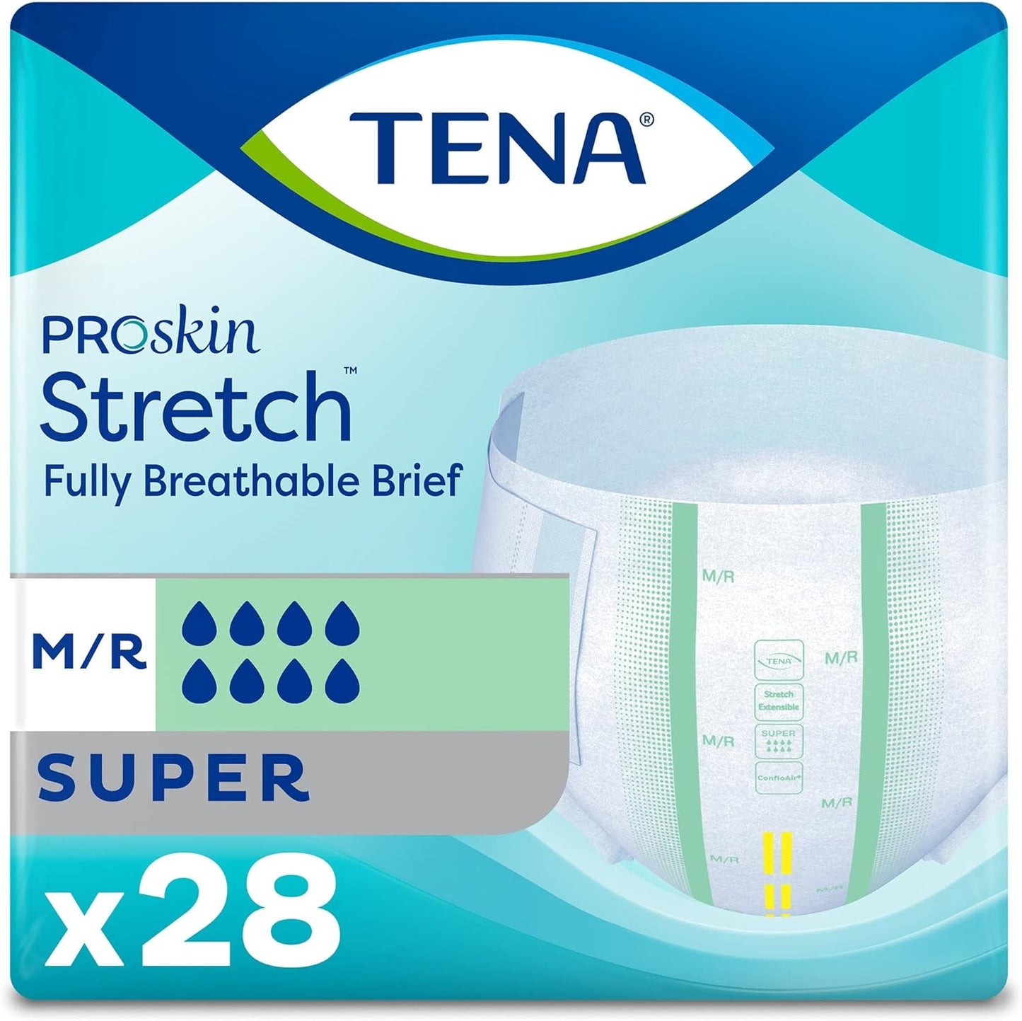 TENA Stretch Super Brief, Medium/Regular 33'' to 52'' Waist
