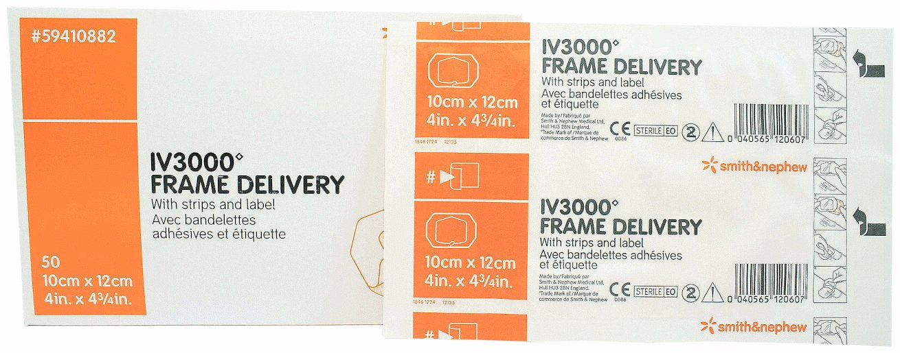 Opsite IV3000 Frame Delivery Moisture Responsive Catheter Dressing 4" x 4-3/4"
