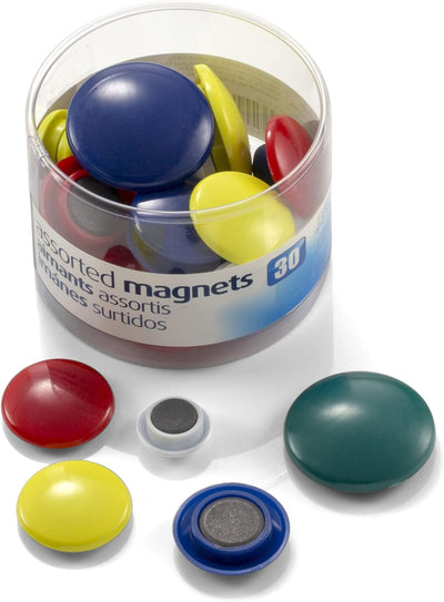 Officemate Round Plastic Covered Magnets - Durable & Longlasting Magnets Pack of 30