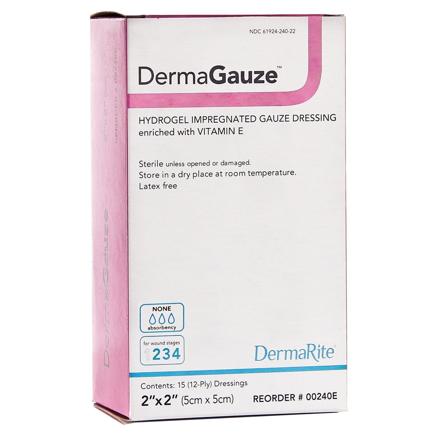 DermaRite Hydrogel Wound Dressing DermaGauze 2x2 Inch 15 box - 00240E