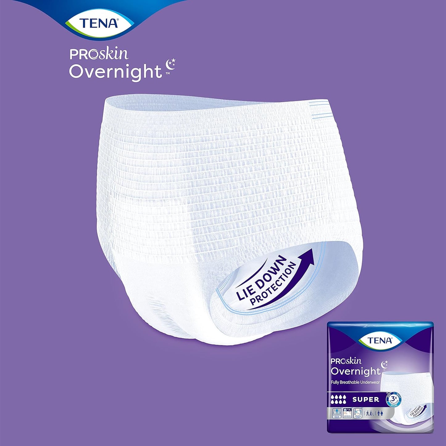 TENA Overnight Super Protective Underwear, High Absorbency, Large, 45" to 58" Waist