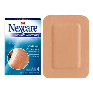 Nexcare Absolute Waterproof Adhesive Pads, 3" x 4", 4 Count