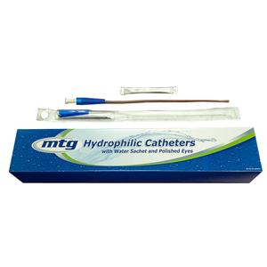 MTG Hydrophilic Straight Tip Male Intermittent Catheter, 14 Fr, 16" Soft Vinyl Catheter with Sterile Water Sachet and Handling Sleeve