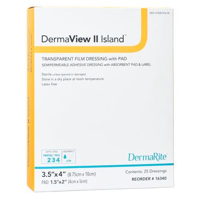 DermaView II Island Transparent Film Wound Dressing, 3.5" x 4" - 16340