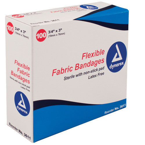 Dynarex Flexible Fabric Adhesive Bandage 3/4" x 3", Sterile, Latex-free