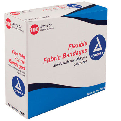 Dynarex Flexible Fabric Adhesive Bandage 3/4" x 3", Sterile, Latex-free