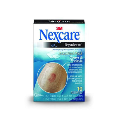 3M Nexcare Tegaderm Waterproof Transparent Dressing, Assorted, 10 Count