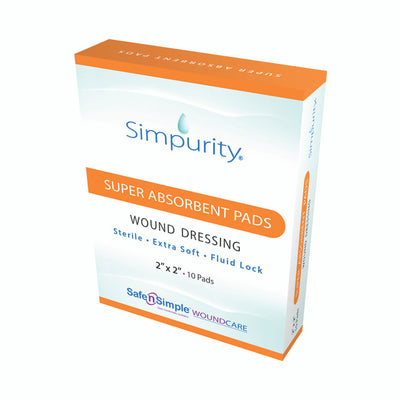 Simpurity Super Absorbent Pad Wound Dressing, 2" x 2"