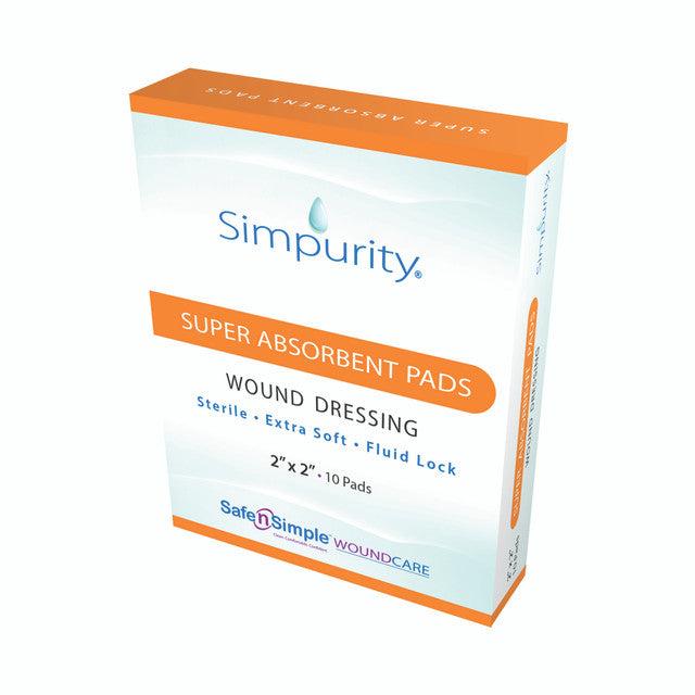 Simpurity Super Absorbent Pad Wound Dressing, 2" x 2"