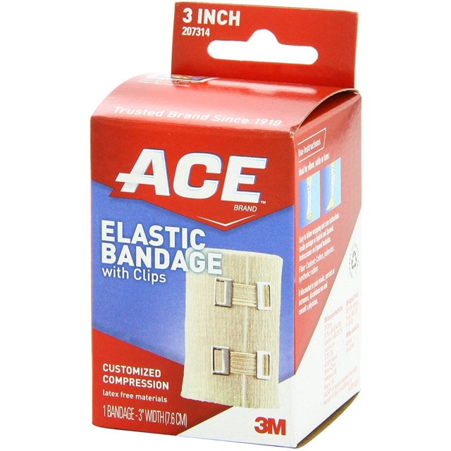 3M ACE Elastic Bandage, with Metal Clips, 3" x 1.8 yds Unstretched, Tan
