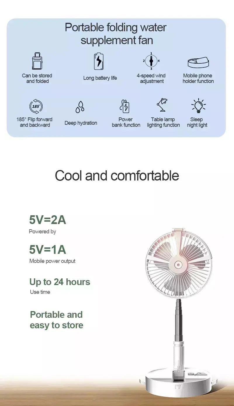Cruise Essentials Folding Hydrating Travel Fan | Rechargeable | Humidifier | Remote - KatyMedSolutions