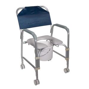 Drive Medical Knock Down Aluminum Shower Chair and Commode with Casters 21-1/2" L x 16" W x 21" H Seat Dimensions, 300 lb Weight Capacity