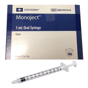 Monoject Clear Oral Medication Syringe, 1 mL with Separated Ribbed Tip Caps