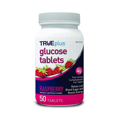TRUEplus Raspberry Glucose Supplement, 50 Chewable Tablets per Bottle - KatyMedSolutions