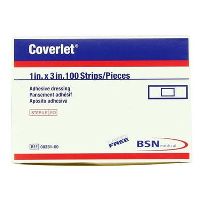 Coverlet Latex-Free Adhesive Dressings Strips - 1 Inch X 3 Inches - 100 / Box - KatyMedSolutions