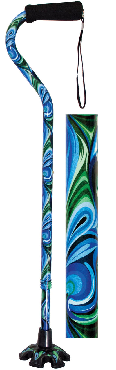 Essential Medical Supply Couture Offset Fashion Cane with Matching Standing Super Big Foot Tip, Swirl Style- KatyMedSolutions