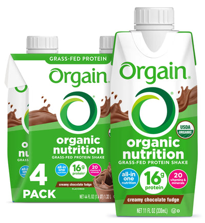 Orgain Organic Nutrition Shake, Grass Fed Protein, Creamy Chocolate Fudge 11oz, 4ct - KatyMedSolutions