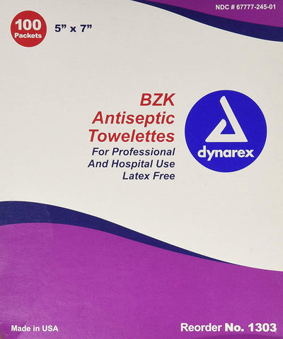 BZK Antiseptic Cleansing Towlettes, 100 packaged towlettes, 5"x 7"- KatyMedSolutions