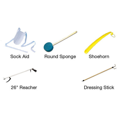 Essential Medical Supply Hip Kit with Sock Aid, Sponge, Shoehorn, Reacher, and Dressing Stick