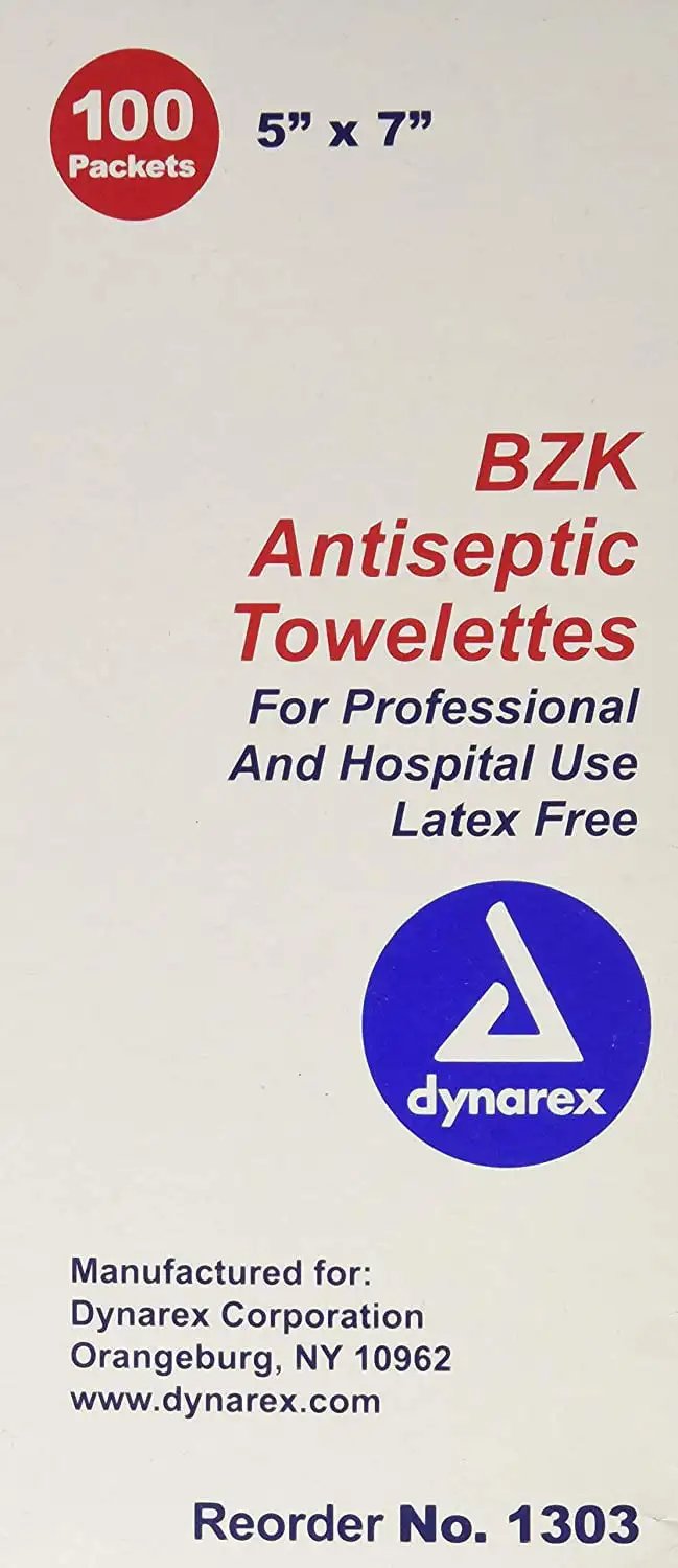 Dynarex BZK Antiseptic Towelette, 5 W x 7 L