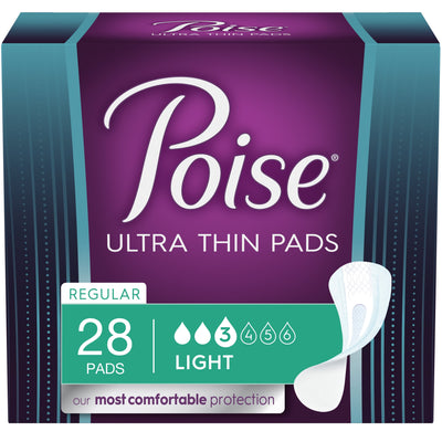 Poise Ultra Thin Incontinence/Bladder Control Pads, Light Absorbency, Regular Length, 28 Count ( 2 Pack of 28 | Total 56 Count)- KatyMedSolutions