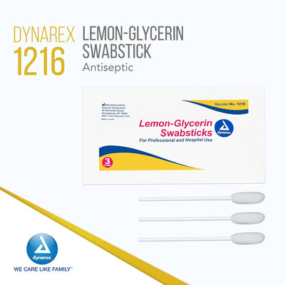 Dynarex Lemon-Glycerin Swabsticks, Pleasant Tasting Cotton Swabs that Gently Soothes and Refreshes Dry Mouth, 3 Oral Swabsticks per Packet, 1 Box of 75 Lemon-Glycerin Swabsticks- KatyMedSolutions