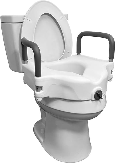 ProBasics E-Z Lock Raised Toilet Seat with Handles, 4.5" Toilet Seat Riser with Arms, Fits Most Elongated and Round Toilets, Handicap Toilet Seat with Handles, Handicap Toilet Seat- KatyMedSolutions