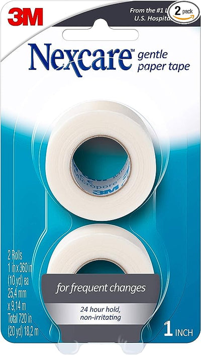 Nexcare Gentle Paper Tape, Medical Paper Tape, Secures Dressings and Lifts Away Gently - 1 In x 10 Yds, 2 Rolls of Tape- KatyMedSolutions