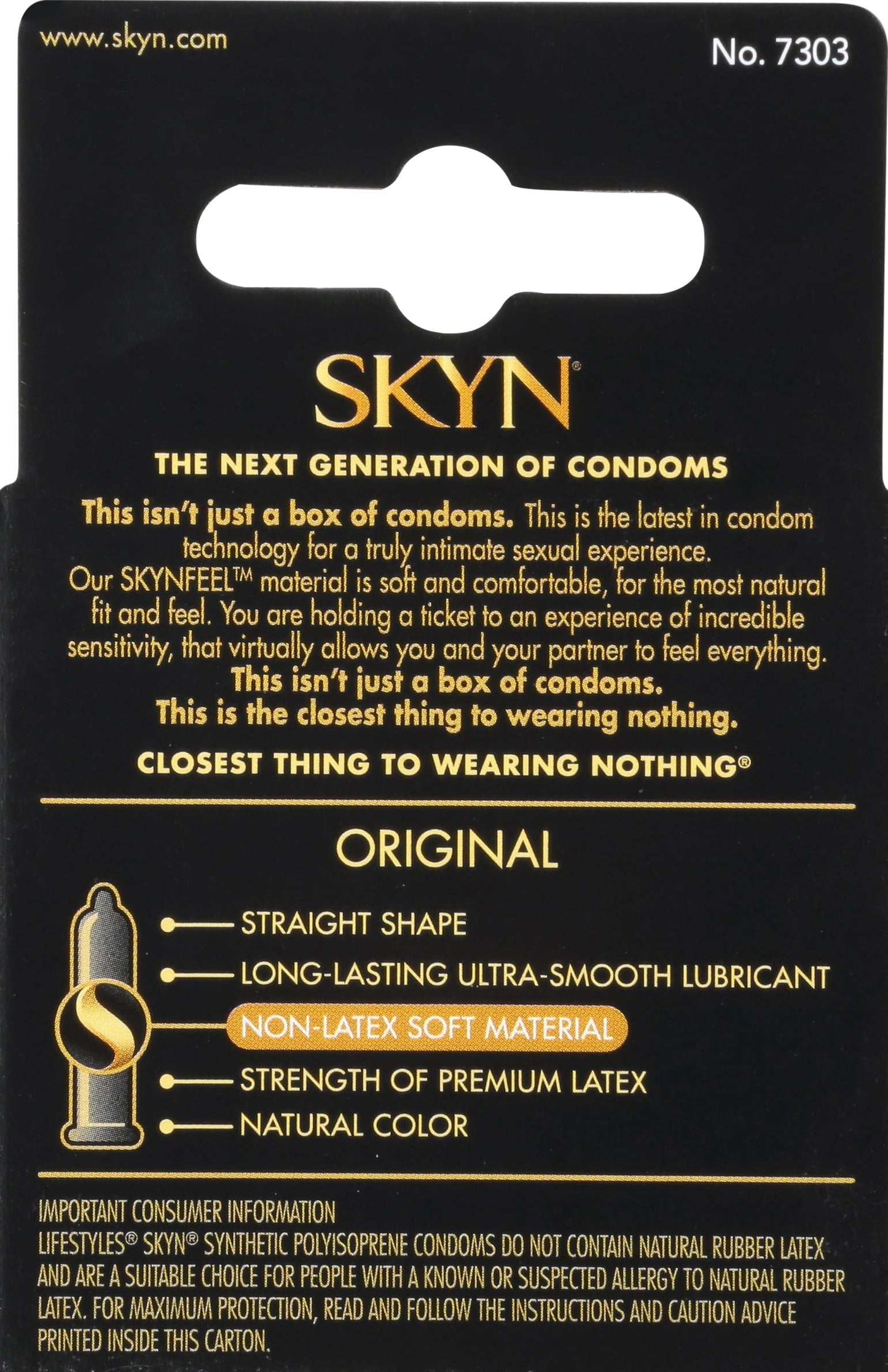 SKYN Non-Latex Lubricated Condoms, Original, 3 Count