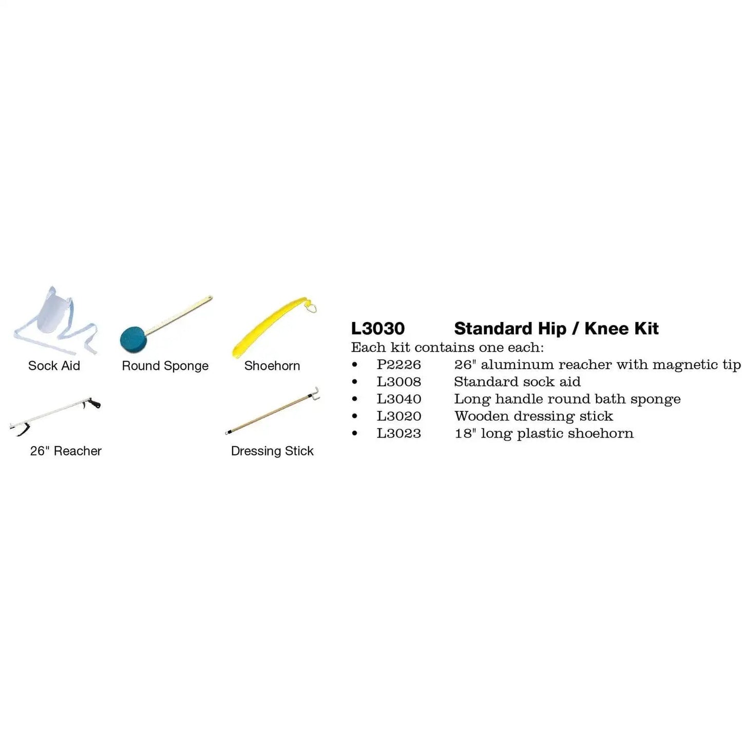 Essential Medical Supply Hip Kit with Sock Aid, Sponge, Shoehorn, Reacher, and Dressing Stick- KatyMedSolutions